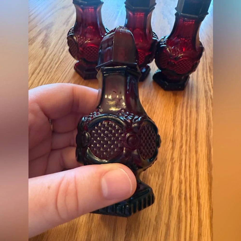 2 Sets of Vintage Avon Cape Cod Ruby Red Glass Salt & Pepper Shakers